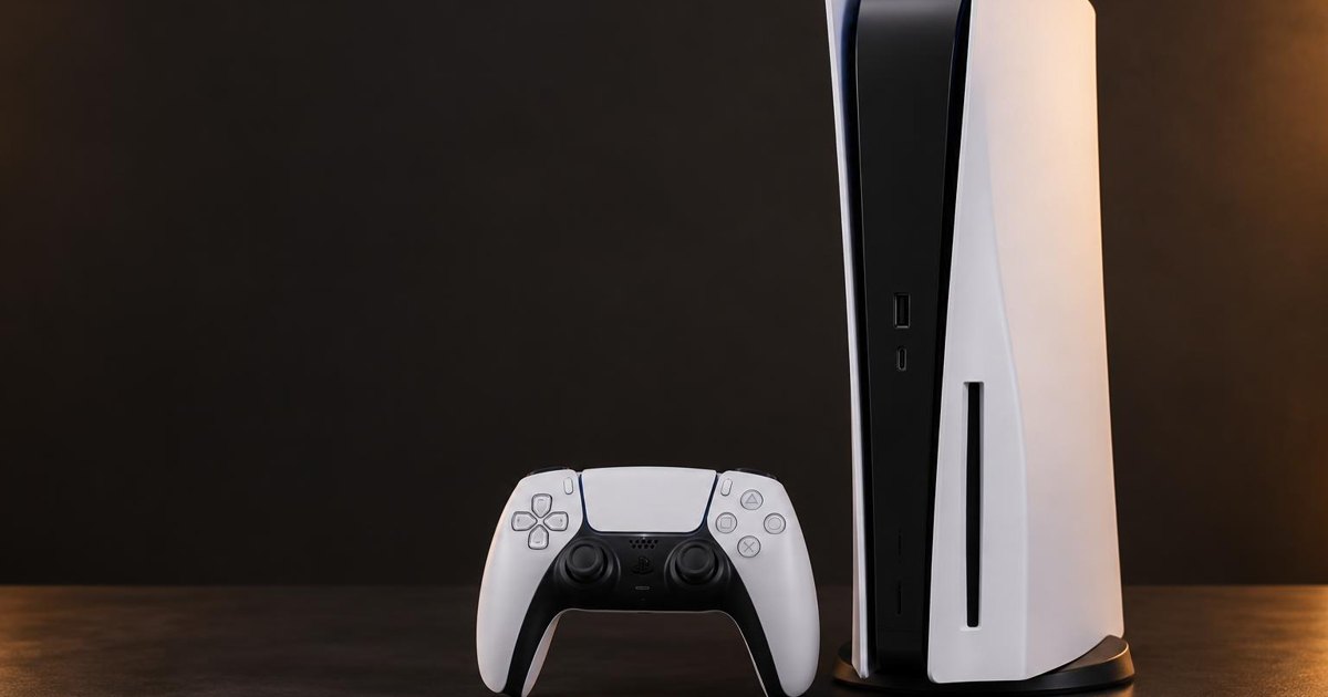 White PlayStation 5 disc console with a DualSense controller